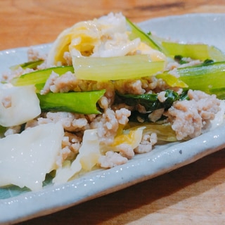 残り野菜で作れる！豚ひき肉と葉野菜の中華炒め